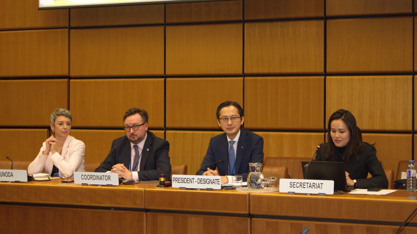 Embajador Do Hung Viet lidera diálogos con grupos regionales y OIEA en Viena. Prepara 11ª Conferencia de Revisión del TNP que se celebrará en abril de 2026. (Foto: VNA)