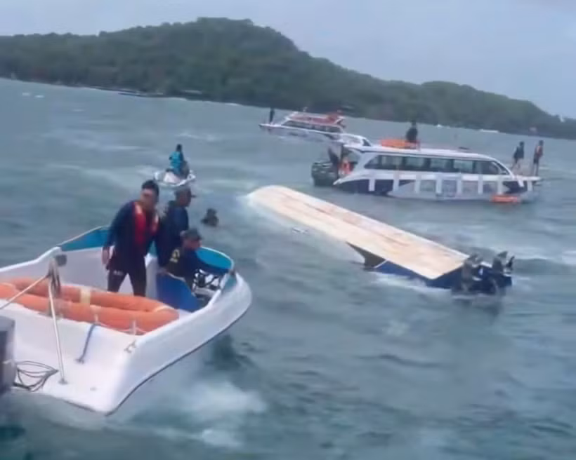 Despliegan operativo de rescate tras el naufragio de una embarcación turística frente a Phu Quoc (Foto: baoangiang.com.vn)