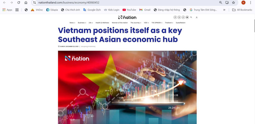 El periódico tailandés The Nation publicó el 28 de diciembre un artículo en el que destaca que Vietnam se está consolidando rápidamente como un centro económico fundamental en el Sudeste Asiático. (Foto: VNA)