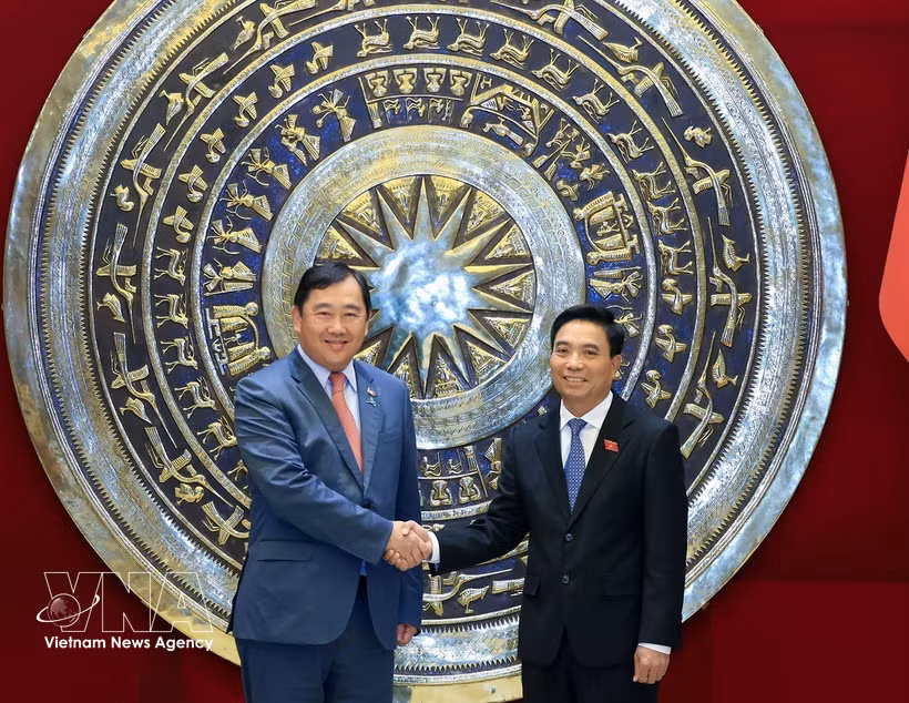 El vicepresidente de la Asamblea Nacional de Vietnam Nguyen Doan Anh recibe al titular de la Comisión de Relaciones Exteriores, Cooperación Internacional e Información de la Asamblea Nacional de Camboya, Suos Yara. (Foto: VNA)