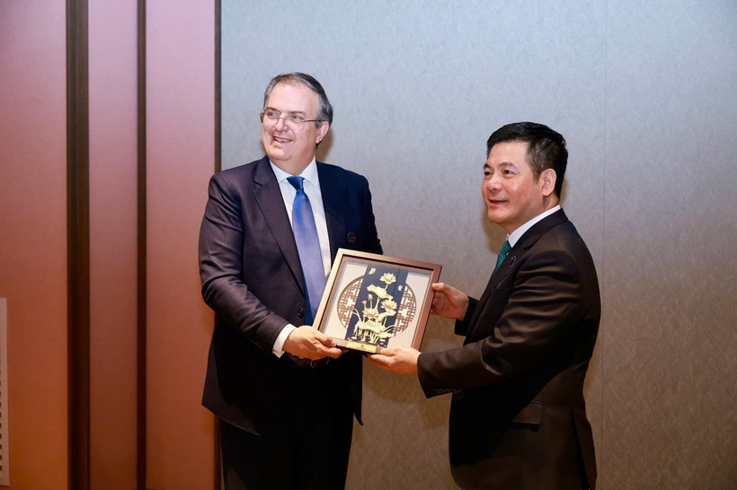 El ministro vietnamita de Industria y Comercio, Nguyen Hong Dien, y el ministro mexicano de Economía, Marcelo Ebrard Casaubon. (Foto: VNA)