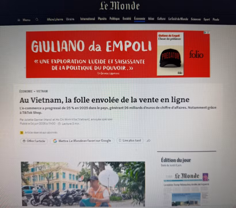 Desde pedidos entregados en pocas horas en Hanoi y Ciudad Ho Chi Minh hasta sesiones de ventas en directo que reúnen a millones de espectadores en las redes sociales, el comercio electrónico vive un auge sin precedentes y está transformando gradualmente los hábitos de consumo de los vietnamitas. (Captura de pantalla: VNA)