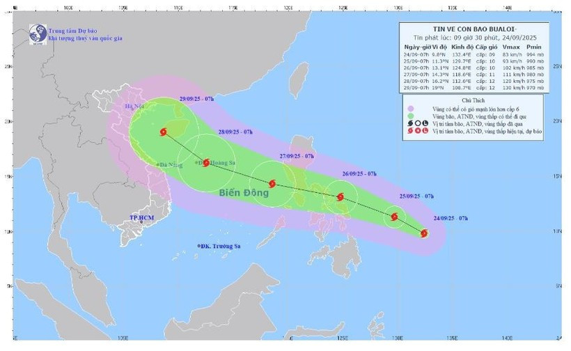 Tormenta Bualoi se convertirá en el tifón No.10 al entrar al Mar del Este. (Foto: Centro Nacional de Pronóstico Hidrometeorológico de Vietnam)