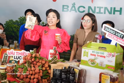 Promoción en línea del lichi y otros productos agrícolas OCOP clave y distintivos de la provincia de Bac Ninh. Foto: VNA