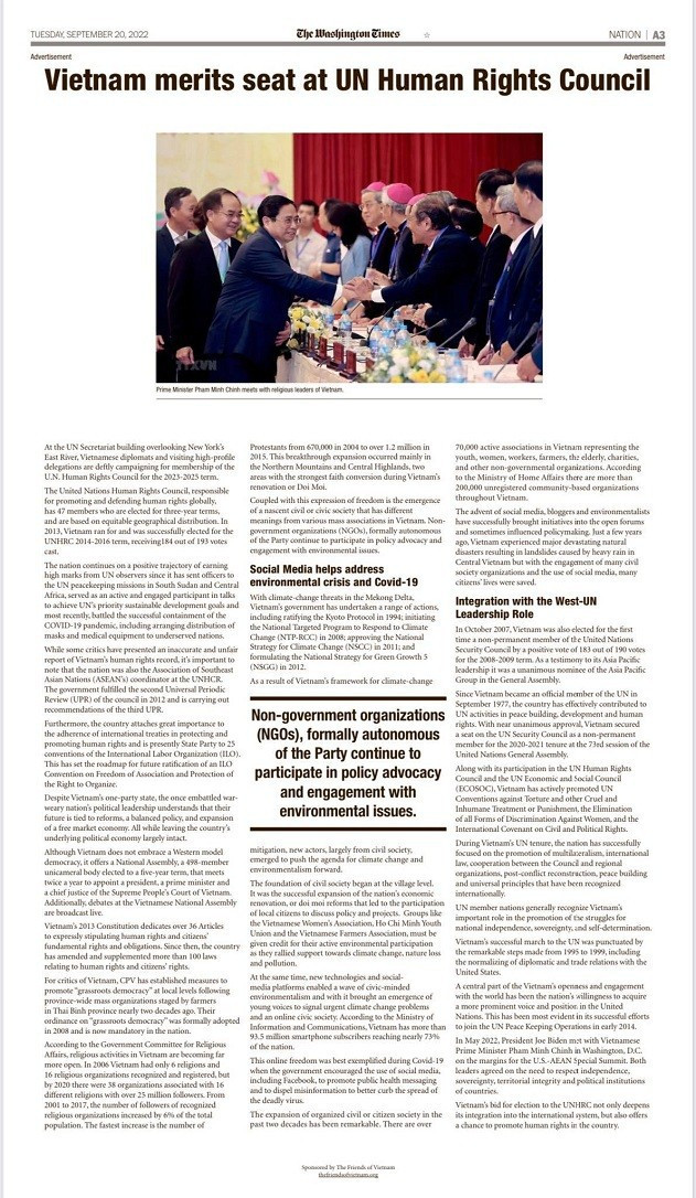 Periódico estadounidense apoya a Vietnam unirse al Consejo de Derechos Humanos de ONU ảnh 2 Periódico estadounidense apoya a Vietnam unirse al Consejo de Derechos Humanos de ONU ảnh 2