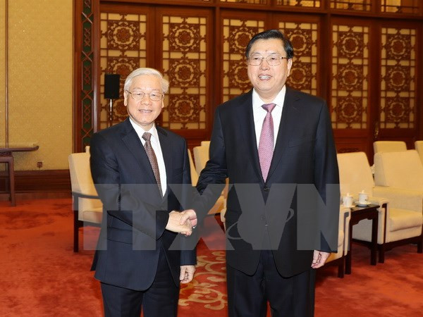 Líder partidista de Vietnam se reúne con titular de la Asamblea Popular Nacional de China ảnh 1 Líder partidista de Vietnam se reúne con titular de la Asamblea Popular Nacional de China ảnh 1