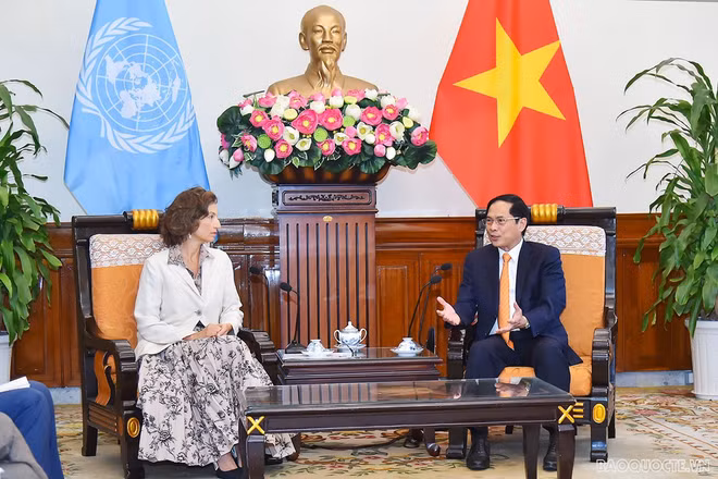 Canciller vietnamita recibe a directora general de UNESCO ảnh 1
