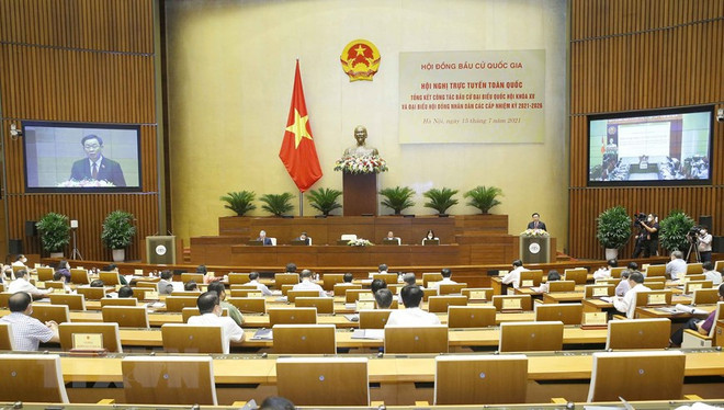 Titular del Parlamento de Vietnam preside conferencia de balance sobre elecciones ảnh 1 Titular del Parlamento de Vietnam preside conferencia de balance sobre elecciones ảnh 1