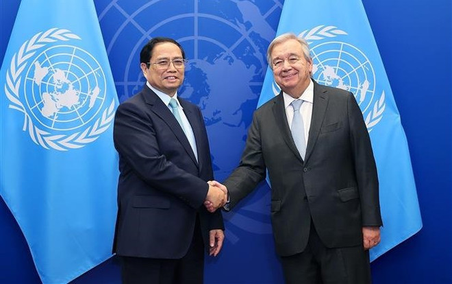 Primer ministro de Vietnam se reúne con secretario general de la ONU ảnh 1 Primer ministro de Vietnam se reúne con secretario general de la ONU ảnh 1