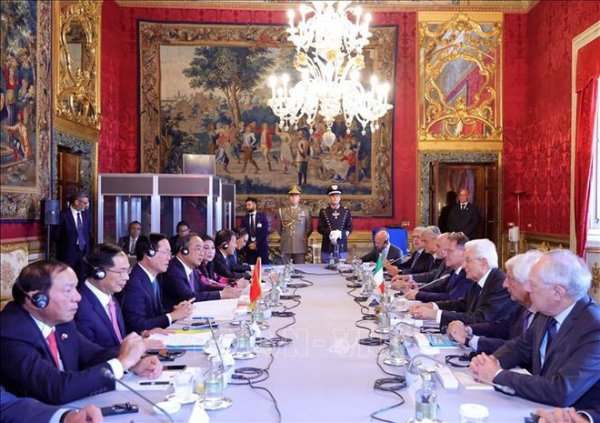 Presidente vietnamita sostiene conversaciones con su homólogo italiano ảnh 1 Presidente vietnamita sostiene conversaciones con su homólogo italiano ảnh 1