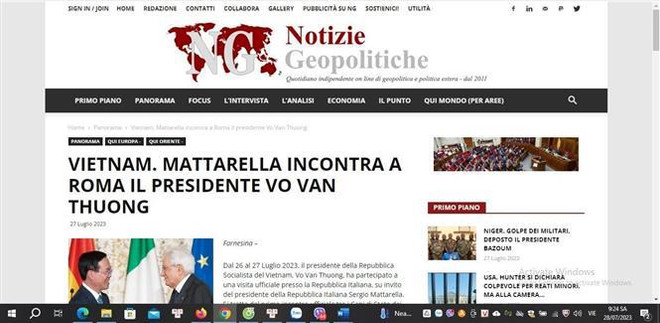 Prensa italiana: Visita del presidente vietnamita abre una nueva era de cooperación ảnh 1 Prensa italiana: Visita del presidente vietnamita abre una nueva era de cooperación ảnh 1