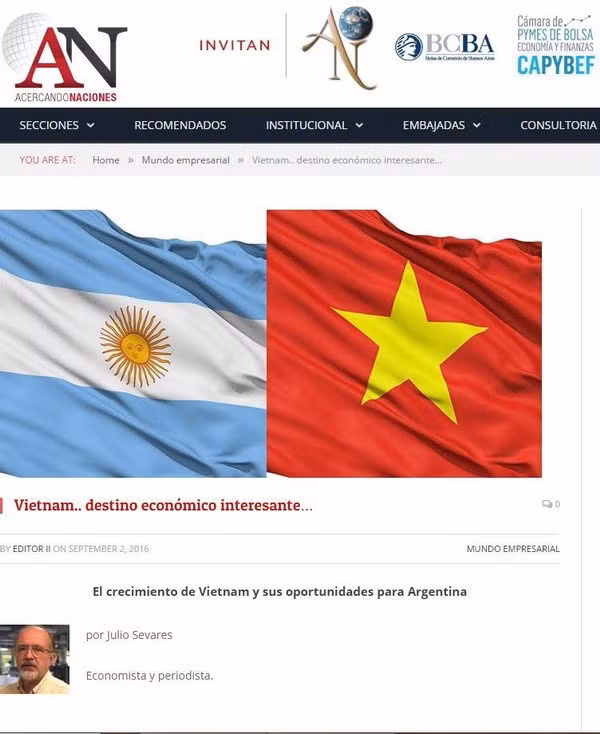 Prensa argentina destaca éxitos económicos vietnamitas ảnh 1 Prensa argentina destaca éxitos económicos vietnamitas ảnh 1