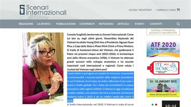 Confía cónsul honoraria en Italia en nueva dirigencia de Vietnam ảnh 1 Confía cónsul honoraria en Italia en nueva dirigencia de Vietnam ảnh 1