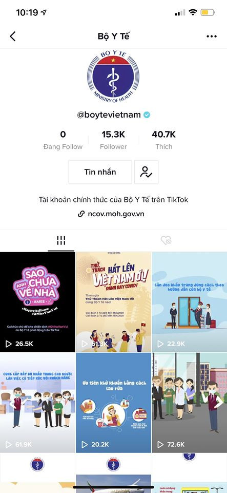 Activa Ministerio de Salud de Vietnam cuenta en Tiktok para estimular combate contra COVID-19 ảnh 1 Activa Ministerio de Salud de Vietnam cuenta en Tiktok para estimular combate contra COVID-19 ảnh 1