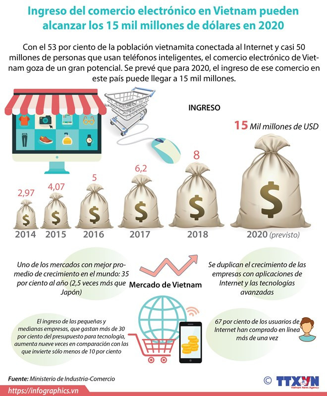 Aportará el comercio electrónico 15 mil millones de dólares a economía de Vietnam en 2020 ảnh 1 Aportará el comercio electrónico 15 mil millones de dólares a economía de Vietnam en 2020 ảnh 1
