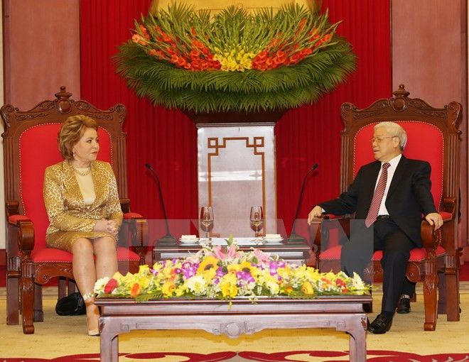 Líder partidista de Vietnam recibe a titular del Senado de Rusia ảnh 1 Líder partidista de Vietnam recibe a titular del Senado de Rusia ảnh 1