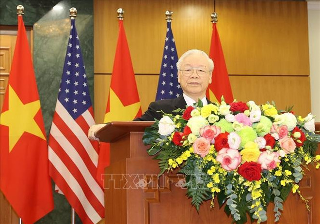 Discurso del secretario general Nguyen Phu Trong a la prensa tras sus conversaciones con el presidente estadounidense ảnh 1 Discurso del secretario general Nguyen Phu Trong a la prensa tras sus conversaciones con el presidente estadounidense ảnh 1