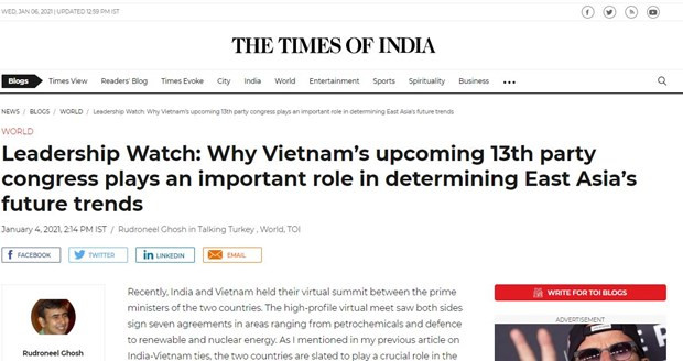Periódico indio destaca importancia del XIII Congreso Nacional del Partido Comunista de Vietnam ảnh 1 Periódico indio destaca importancia del XIII Congreso Nacional del Partido Comunista de Vietnam ảnh 1