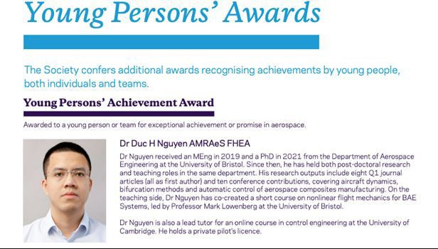 Primer científico vietnamita recibe premio de Sociedad Aeronáutica Real ảnh 1 Primer científico vietnamita recibe premio de Sociedad Aeronáutica Real ảnh 1