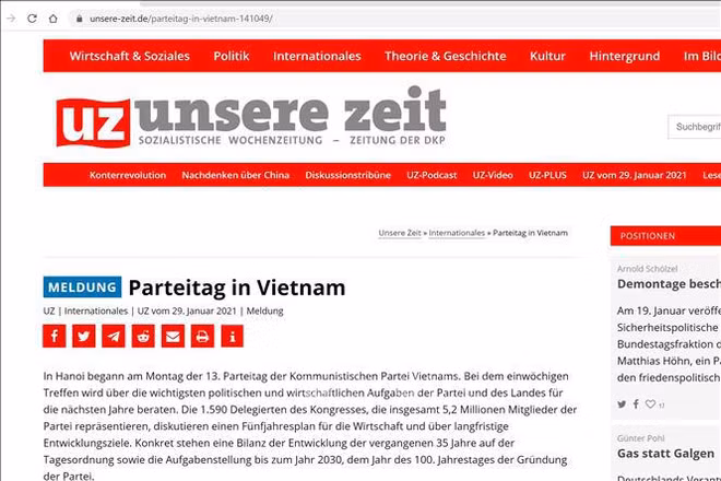 Congreso partidista decidirá principales tareas políticas y económicas de Vietnam, según periódico alemán ảnh 1