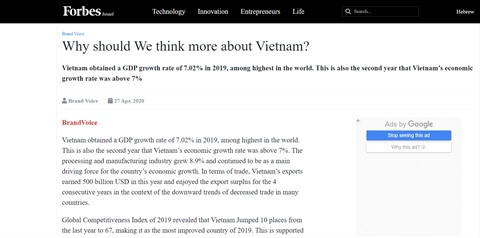 Versión Forbes en Israel destaca logros socioeconómicos vietnamitas ảnh 1 Versión Forbes en Israel destaca logros socioeconómicos vietnamitas ảnh 1
