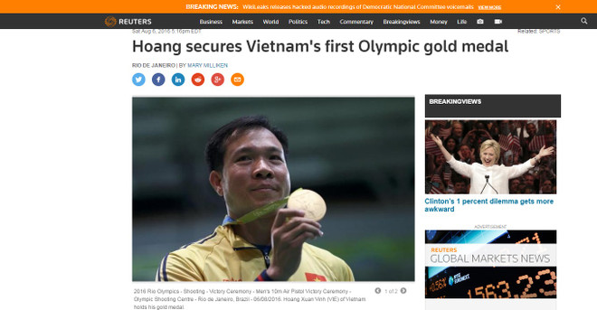 Prensa internacional elogia éxito de tirador vietnamita en Juegos Olímpicos Río 2016 ảnh 1
