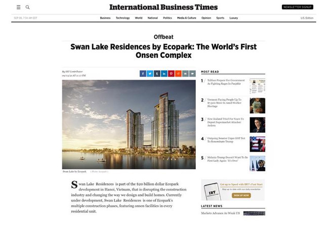 Medios internacionales alaban complejo de aguas termales en proyecto inmobiliario de Vietnam ảnh 1 Medios internacionales alaban complejo de aguas termales en proyecto inmobiliario de Vietnam ảnh 1