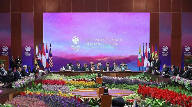 Premier vietnamita pronuncia discurso en sesión plenaria de 43ª Cumbre de ASEAN ảnh 2