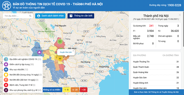 Hanoi presenta "Mapa de información epidemiológica del COVID-19" ảnh 1 Hanoi presenta "Mapa de información epidemiológica del COVID-19" ảnh 1