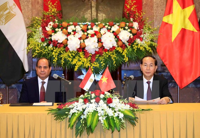 Presidente de Vietnam recibe a su homólogo de Egipto ảnh 1 Presidente de Vietnam recibe a su homólogo de Egipto ảnh 1