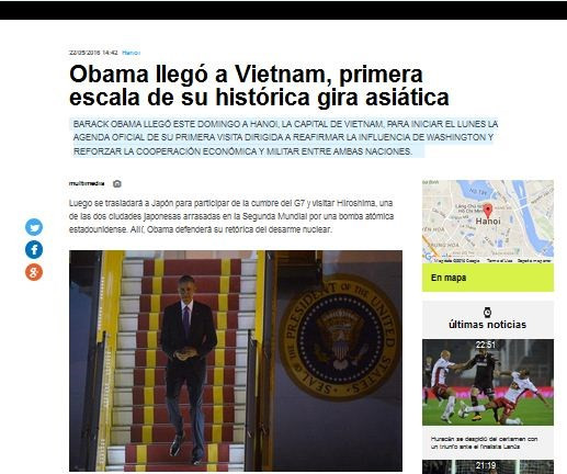 Prensa argentina destaca visita a Vietnam de Barack Obama ảnh 1 Prensa argentina destaca visita a Vietnam de Barack Obama ảnh 1