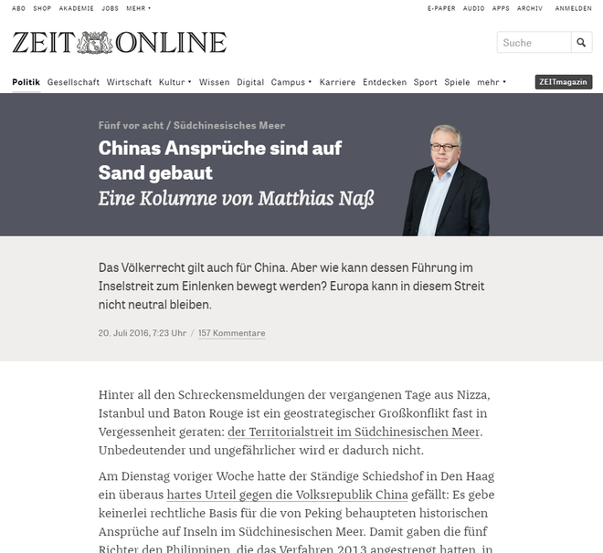 Periódico alemán critica postura de China después del veredicto del PCA ảnh 1 Periódico alemán critica postura de China después del veredicto del PCA ảnh 1