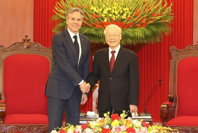 Máximo dirigente de Vietnam recibe al secretario de Estado de Estados Unidos ảnh 1 Máximo dirigente de Vietnam recibe al secretario de Estado de Estados Unidos ảnh 1