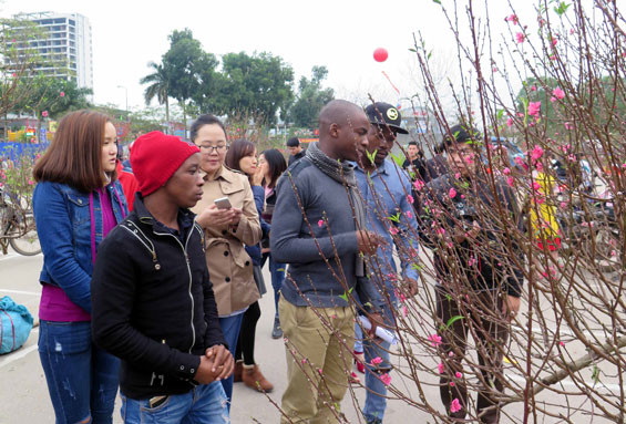 Estudiantes extranjeros en provincia vietnamita de Thai Nguyen saludan a Tet 2018 ảnh 1 Estudiantes extranjeros en provincia vietnamita de Thai Nguyen saludan a Tet 2018 ảnh 1