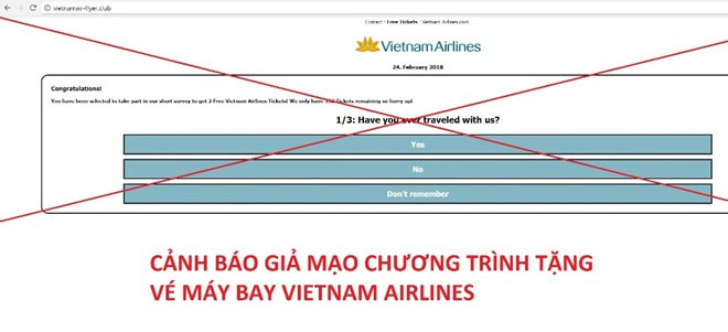 Vietnam Airlines advierte sobre estafa de pasajes gratis ảnh 1 Vietnam Airlines advierte sobre estafa de pasajes gratis ảnh 1