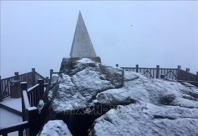 Nieves cubren de blanco la cima de Fansipan ảnh 1