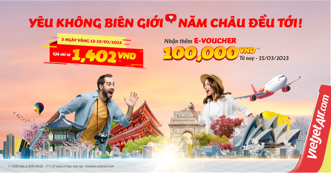Vietjet ofrece boletos promocionales por Día de San Valentín ảnh 1 Vietjet ofrece boletos promocionales por Día de San Valentín ảnh 1