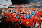 Los jugadores Sub-22 de Vietnam celebran su victoria. (Foto: VNA)