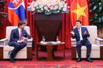 El general Luong Tam Quang (izquierda), ministro de Seguridad Pública de Vietnam, recibe a Robert Kaliňák, viceprimer ministro y titular de Defensa de Eslovaquia. (Foto: VNA)