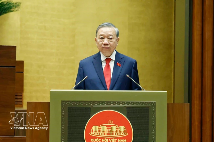 El secretario general del Partido Comunista de Vietnam y presidente de la República, To Lam, interviene en la cita (Foto: VNA)