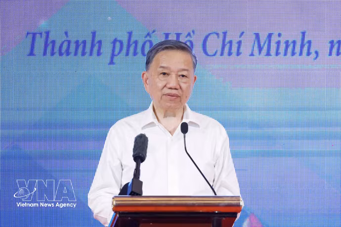 El secretario general del Partido Comunista de Vietnam y presidente de la República, To Lam, interviene en la cita. (Foto: VNA)