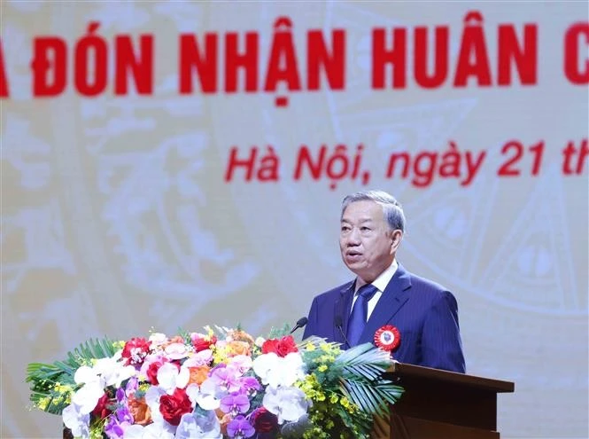 El secretario general del Partido Comunista de Vietnam (PCV), To Lam, habla en el evento. (Fuente: VNA)