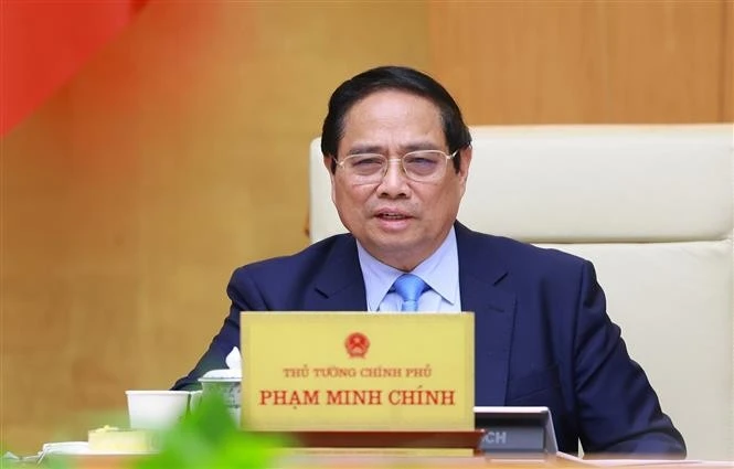 El primer ministro vietnamita, Pham Minh Chinh, habla en el evento. (Fuente: VNA)