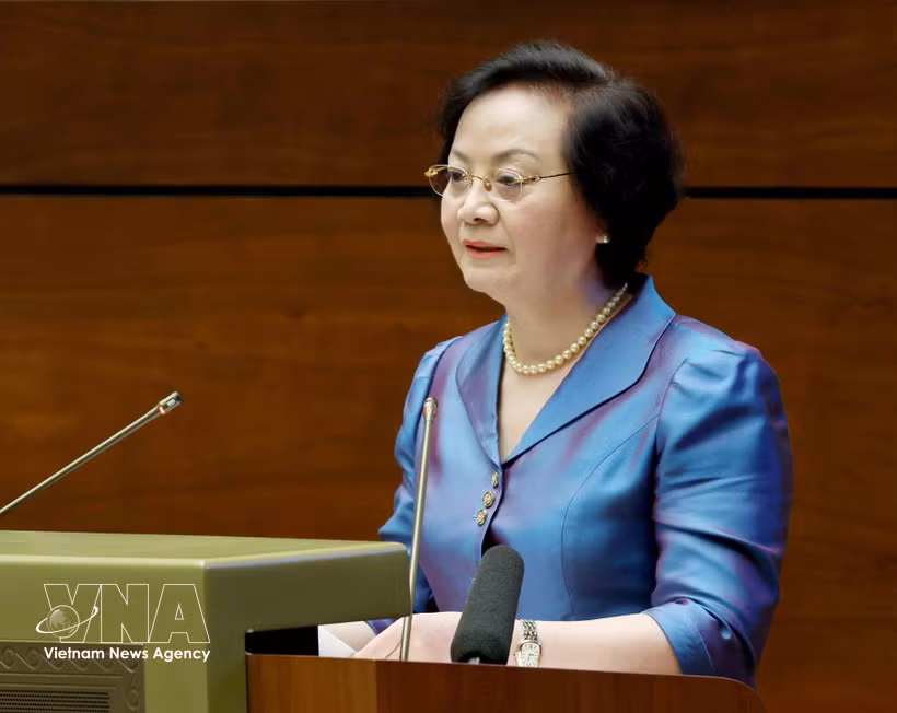 La viceprimera ministra vietnamita Pham Thi Thanh Tra en la conferencia. (Fuente: VNA)