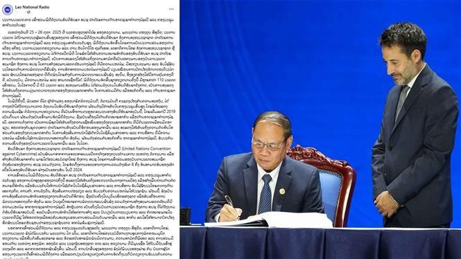 La Radio Nacional de Laos publicó un artículo sobre la Convención de Hanoi. (Foto: VNA)