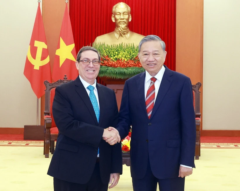 El secretario general del Partido Comunista de Vietnam, To Lam, recibió al ministro de Relaciones Exteriores de Cuba, Bruno Rodríguez Parrilla. (Fuente: VNA)