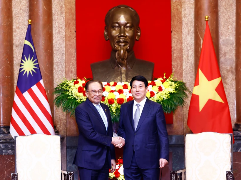 El presidente vietnamita, Luong Cuong, recibió al primer ministro de Malasia, Anwar Ibrahim. (Fuente: VNA)