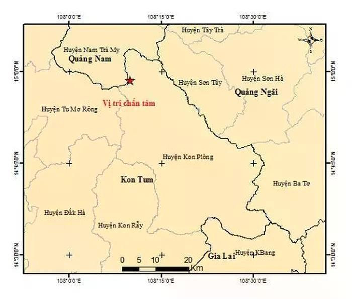 Mapa del epicentro del terremoto de magnitud 4,2 en el distrito de Kon Plong, provincia de Kon Tum. (Fuente: VNA)