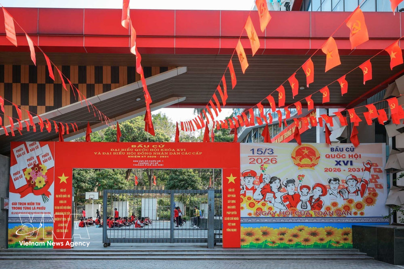 Escuela Secundaria Chu Van An, uno de los colegios electorales en el Barrio de Tay Ho, Hanoi. (Fuente: VNA)
