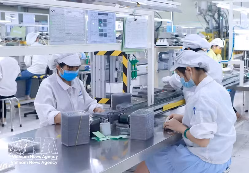 Fabricación de componentes electrónicos en la empresa Star Engineers Vietnam, Parque Industrial Binh Xuyen I (Phu Tho). (Foto: VNA)